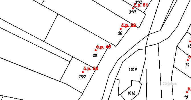 Malá Vrbka 46 na parcele st. 29 v KÚ Malá Vrbka, Katastrální mapa