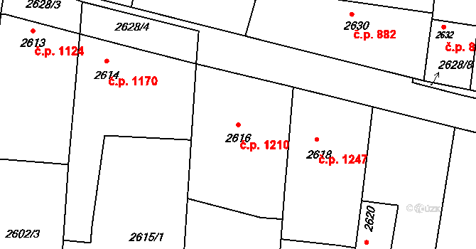Vracov 1210 na parcele st. 2616 v KÚ Vracov, Katastrální mapa
