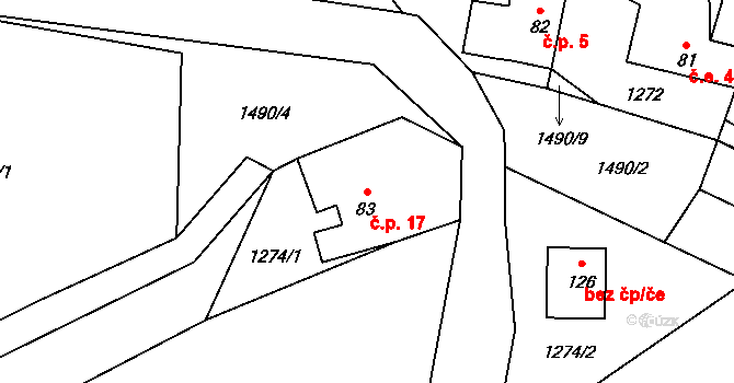 Radonice 17, Divišov na parcele st. 83 v KÚ Zdebuzeves, Katastrální mapa