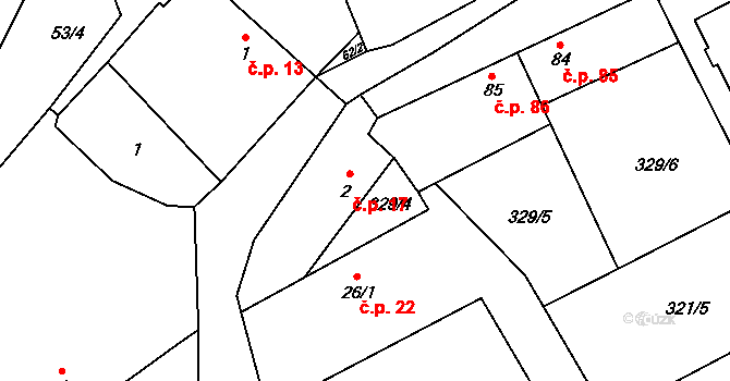 Hradišťko I 17, Veltruby na parcele st. 2 v KÚ Hradišťko I, Katastrální mapa