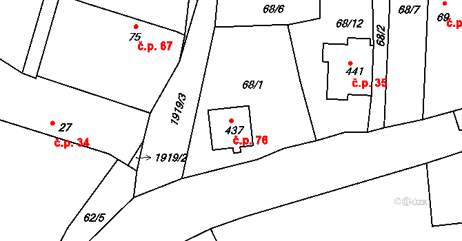 Břilice 76, Třeboň na parcele st. 437 v KÚ Břilice, Katastrální mapa