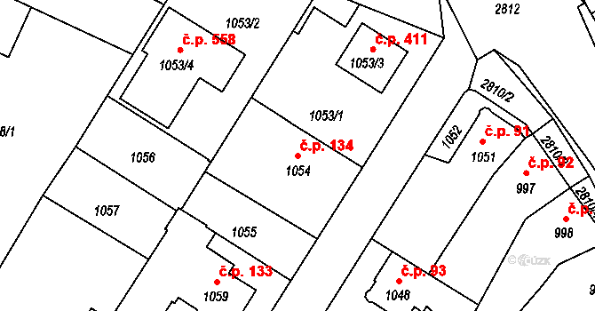 Dačice V 134, Dačice na parcele st. 1054 v KÚ Dačice, Katastrální mapa