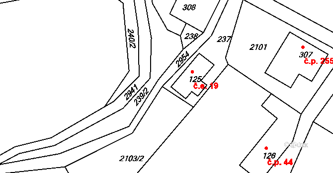 Bulovka 19 na parcele st. 125 v KÚ Bulovka, Katastrální mapa