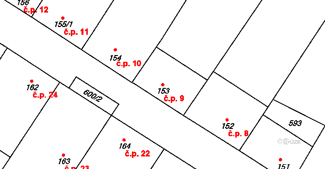 Marianín 9, Lipovec na parcele st. 153 v KÚ Lipovec u Blanska, Katastrální mapa