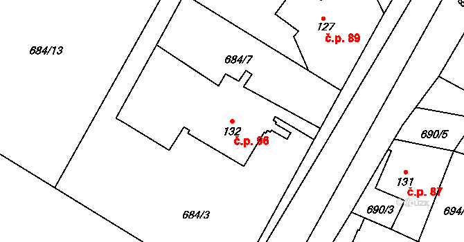 Břevenec 96, Šumvald na parcele st. 132 v KÚ Břevenec, Katastrální mapa