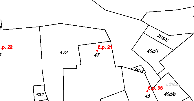Záborná 21 na parcele st. 47 v KÚ Záborná, Katastrální mapa