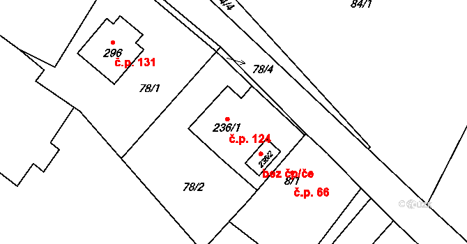 Vojice 124, Podhorní Újezd a Vojice na parcele st. 236/1 v KÚ Vojice, Katastrální mapa