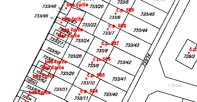 Netolice 587 na parcele st. 733/8 v KÚ Netolice, Katastrální mapa