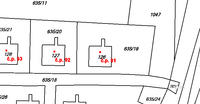 Dětřichov u Moravské Třebové 91 na parcele st. 126 v KÚ Dětřichov u Moravské Třebové, Katastrální mapa