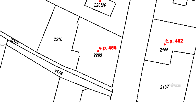 Dolní Lutyně 455 na parcele st. 2209 v KÚ Dolní Lutyně, Katastrální mapa