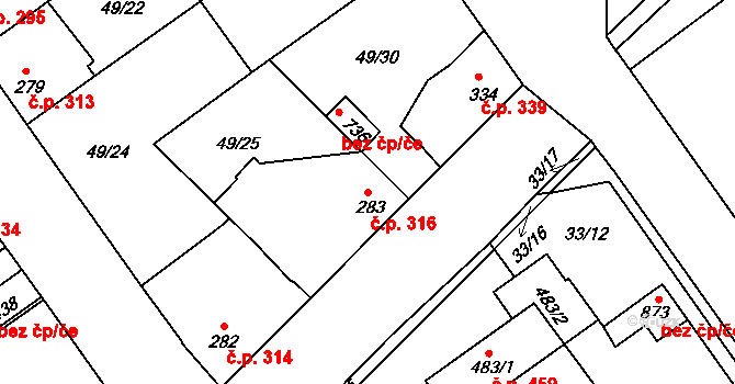 Litol 316, Lysá nad Labem na parcele st. 283 v KÚ Litol, Katastrální mapa