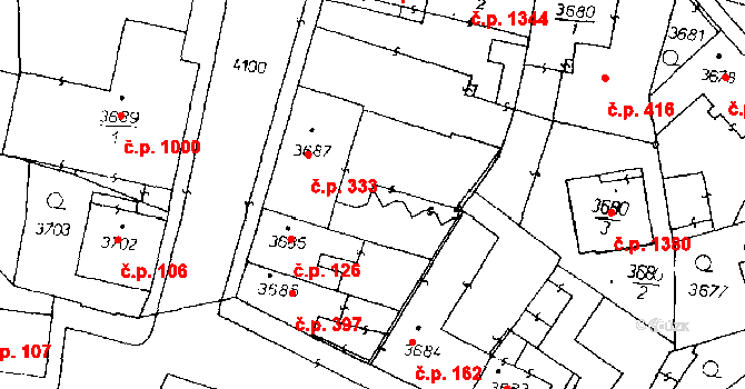 Poděbrady III 333, Poděbrady na parcele st. 3687 v KÚ Poděbrady, Katastrální mapa
