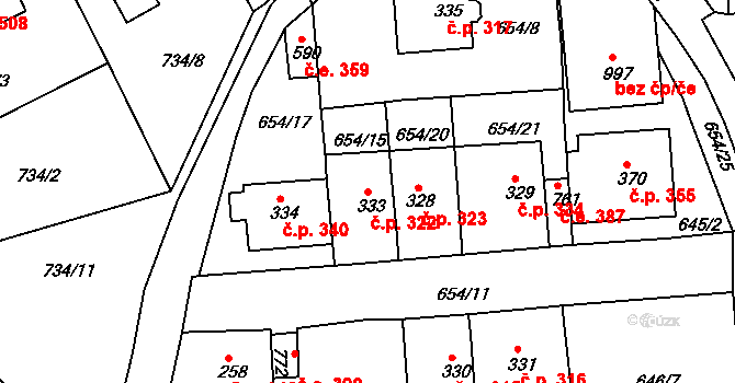 Bohosudov 322, Krupka na parcele st. 333 v KÚ Bohosudov, Katastrální mapa