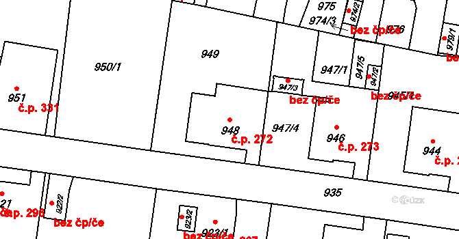 Pudlov 272, Bohumín na parcele st. 948 v KÚ Pudlov, Katastrální mapa