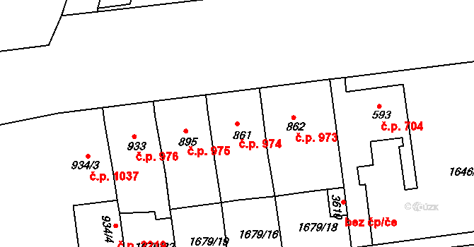 Předměstí 974, Svitavy na parcele st. 861 v KÚ Svitavy-předměstí, Katastrální mapa