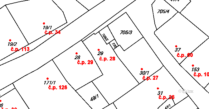 Ročov 28 na parcele st. 29 v KÚ Horní Ročov, Katastrální mapa