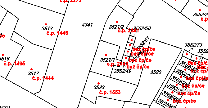 Teplice 2340 na parcele st. 3521/1 v KÚ Teplice, Katastrální mapa