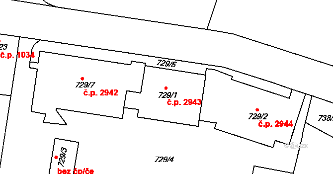 Teplice 2943 na parcele st. 729/1 v KÚ Teplice, Katastrální mapa