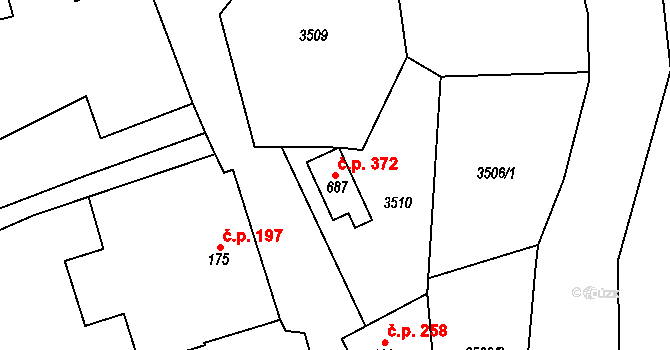 Heřmanovice 372 na parcele st. 687 v KÚ Heřmanovice, Katastrální mapa
