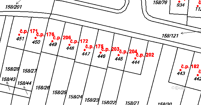 Háje 203, Cheb na parcele st. 446 v KÚ Háje u Chebu, Katastrální mapa