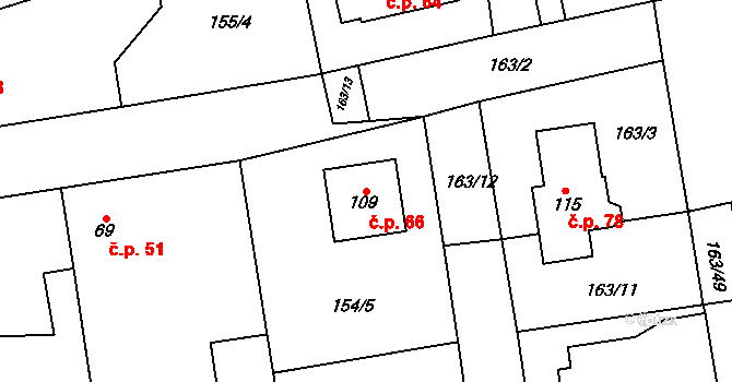 Zibohlavy 66, Kolín na parcele st. 109 v KÚ Zibohlavy, Katastrální mapa