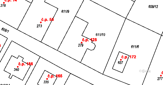 Čachovice 125 na parcele st. 279 v KÚ Čachovice, Katastrální mapa