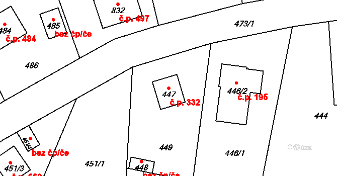 Vinoř 332, Praha na parcele st. 447 v KÚ Vinoř, Katastrální mapa