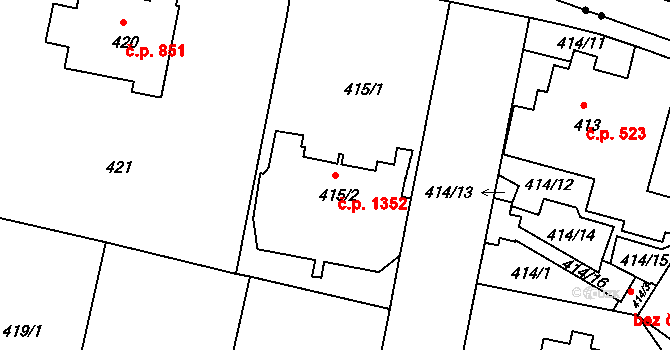 Braník 1352, Praha 4 na parcele st. 415/2 v KÚ Braník, Katastrální mapa