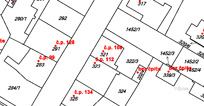 Řepy 108, Praha na parcele st. 321 v KÚ Řepy, Katastrální mapa