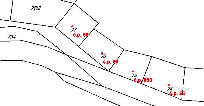 Bohnice 60, Praha na parcele st. 76 v KÚ Bohnice, Katastrální mapa