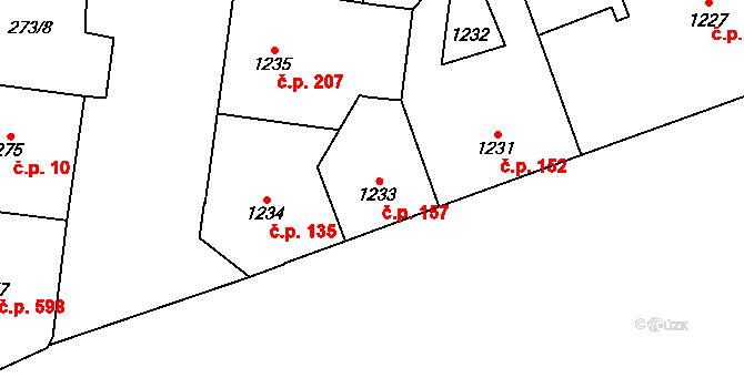 Vysočany 157, Praha na parcele st. 1233 v KÚ Vysočany, Katastrální mapa