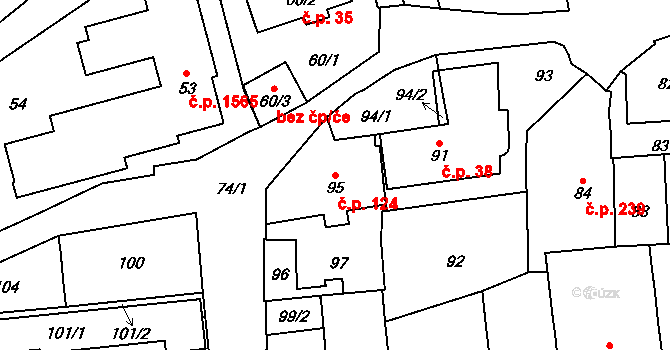 Vršovice 124, Praha na parcele st. 95 v KÚ Vršovice, Katastrální mapa