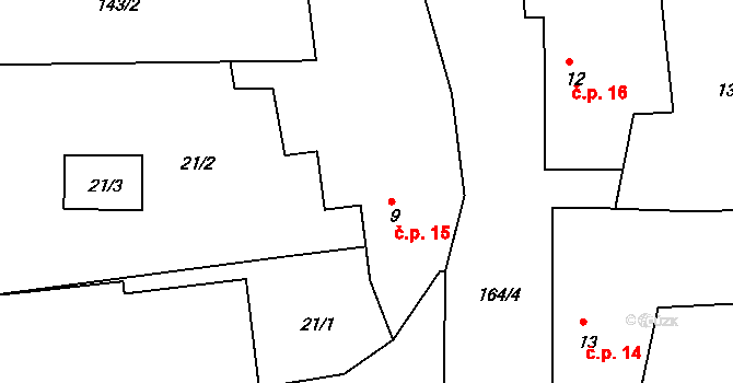 Tobolka 15, Měňany na parcele st. 9 v KÚ Tobolka, Katastrální mapa