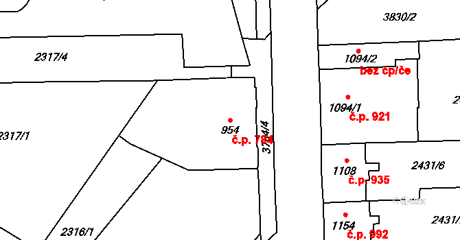 Dvůr Králové nad Labem 784 na parcele st. 954 v KÚ Dvůr Králové nad Labem, Katastrální mapa
