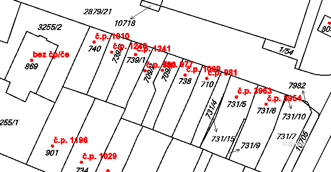 Hodonín 977 na parcele st. 709/1 v KÚ Hodonín, Katastrální mapa