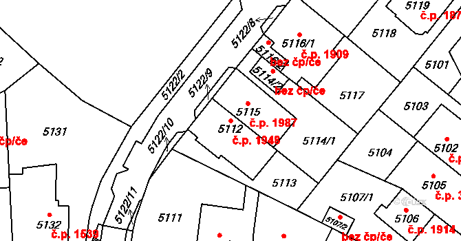 Chomutov 1948 na parcele st. 5112 v KÚ Chomutov I, Katastrální mapa