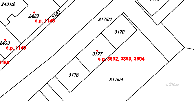 Chomutov 3892,3893,3894 na parcele st. 3178 v KÚ Chomutov I, Katastrální mapa