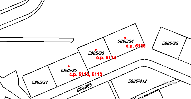 Chomutov 5114 na parcele st. 5885/33 v KÚ Chomutov I, Katastrální mapa