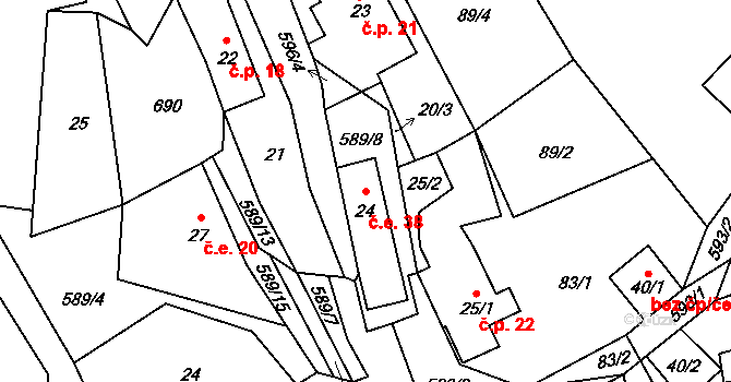 Kotel 38, Osečná na parcele st. 24 v KÚ Kotel, Katastrální mapa