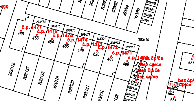 Nový Hradec Králové 1472, Hradec Králové na parcele st. 820 v KÚ Kluky, Katastrální mapa