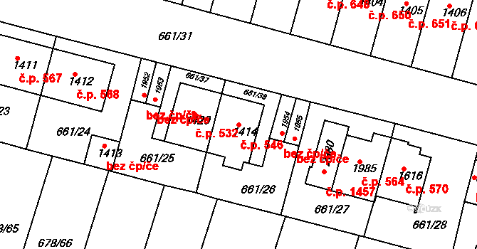 Rosice 546 na parcele st. 1414 v KÚ Rosice u Brna, Katastrální mapa