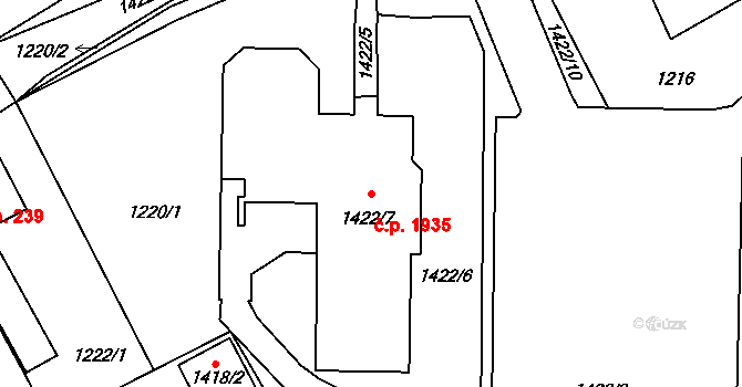Fryštát 1935, Karviná na parcele st. 1422/7 v KÚ Karviná-město, Katastrální mapa