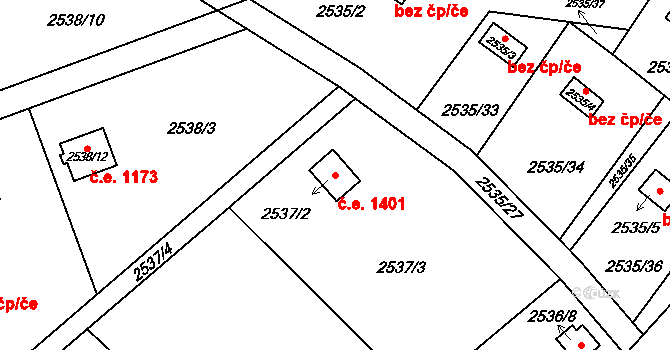 Bolevec 1401, Plzeň na parcele st. 2537/2 v KÚ Bolevec, Katastrální mapa