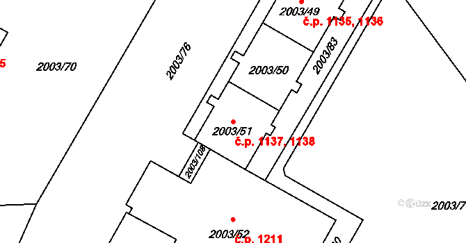Doubravka 1137,1138, Plzeň na parcele st. 2003/50 v KÚ Doubravka, Katastrální mapa