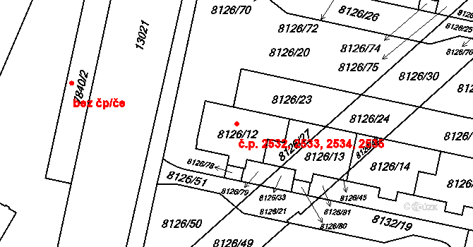 Jižní Předměstí 2532,2533,2534,2535, Plzeň na parcele st. 8126/12 v KÚ Plzeň, Katastrální mapa