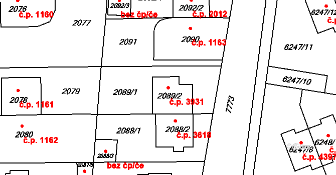 Prostějov 3931 na parcele st. 2089/2 v KÚ Prostějov, Katastrální mapa