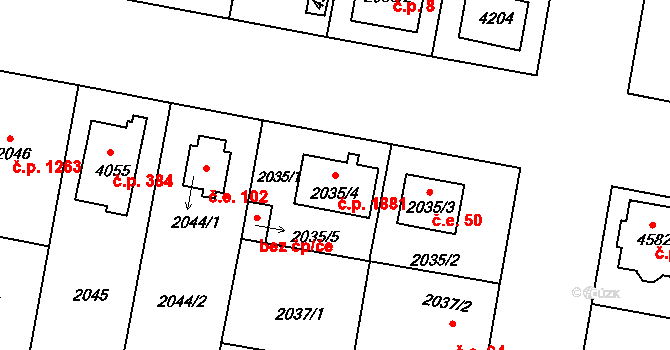 Čelákovice 1881 na parcele st. 2035/4 v KÚ Čelákovice, Katastrální mapa