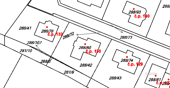 Pávov 130, Jihlava na parcele st. 288/80 v KÚ Pávov, Katastrální mapa