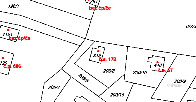 Raškovice 172 na parcele st. 812 v KÚ Raškovice, Katastrální mapa