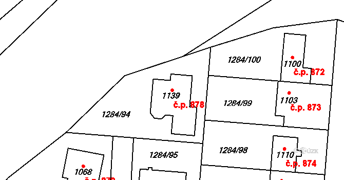 Dolní Němčí 878 na parcele st. 1139 v KÚ Dolní Němčí, Katastrální mapa